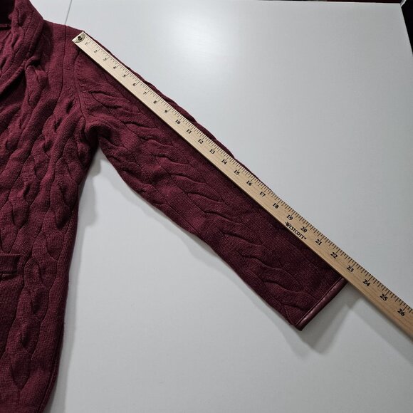Talbots Cardigan Womens L Purple Plum LS Pockets Button Cable Knit Boho Mature - Picture 5 of 16